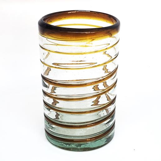 Sale Items / Amber Spiral 14 oz Drinking Glasses (set of 6) / These elegant glasses covered in a amber color spiral will add a handcrafted touch to your kitchen decor.